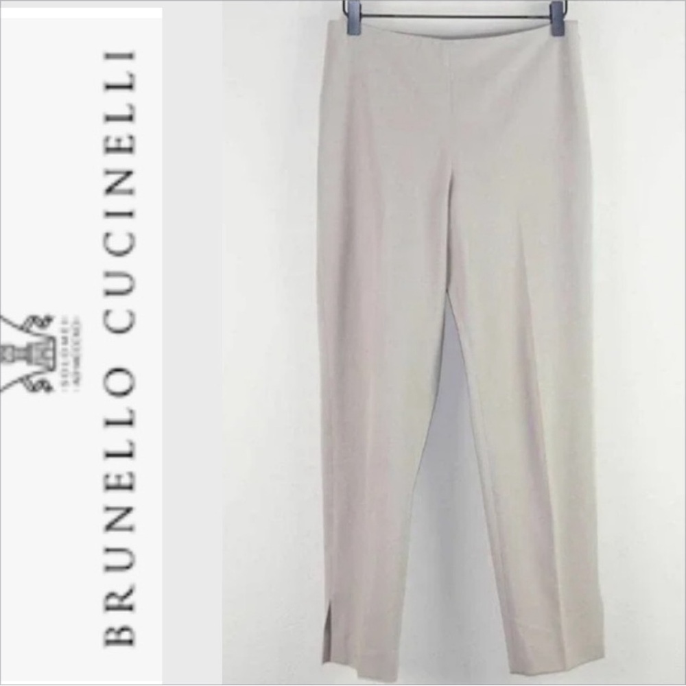 Brunello Cucinelli Tan Beige Nude Chino slit ankle Leg Trouser Pants US Size 8